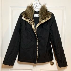 MISE AU POINT Women’s Leopard Faux Fur Jacket French Design Black Size 5